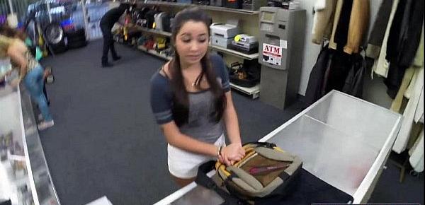  Teen Carly shakes her tits and ass infront of pawnshop owner